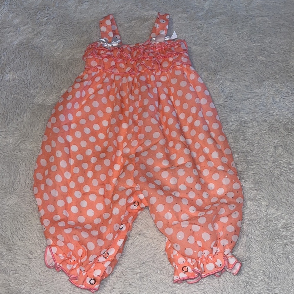 George pink polkadot romper